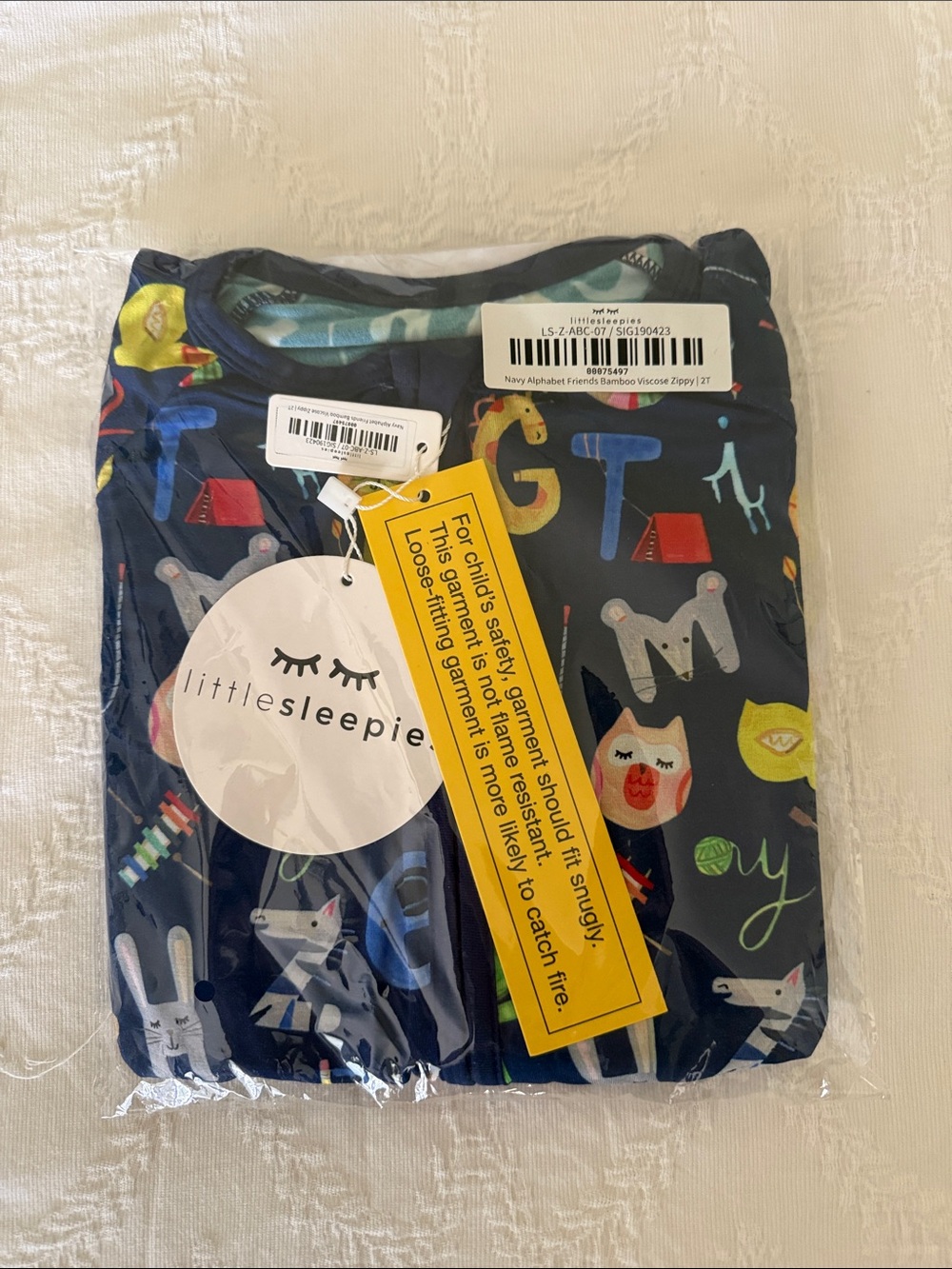 Little Sleepies Navy Alphabet Animals Zip Sleep Romper